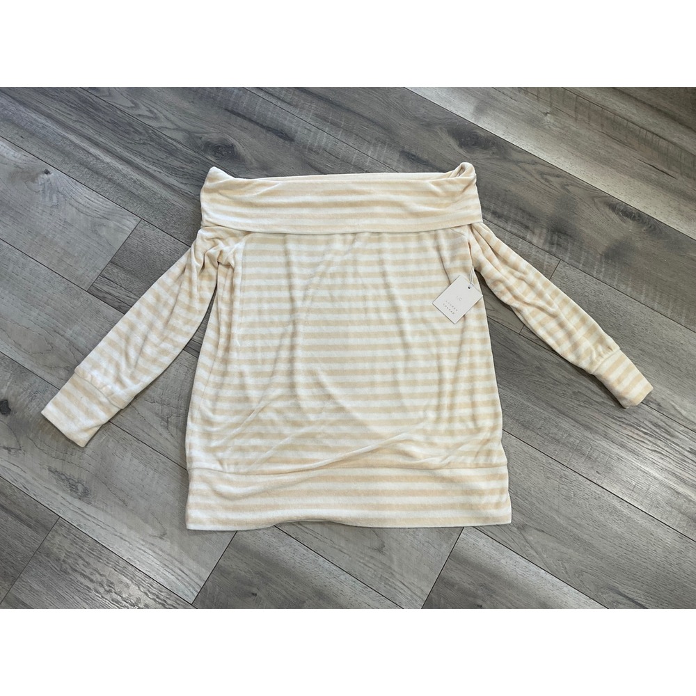 Lauren Conrad Off The Shoulder Striped Velour Top Cream Tan XL WL91K050RP